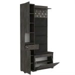Garderoba Szafka Do Przedpokoju Na Buty z Siedziskiem Słupek Panele Tapicerowane Wieszak Beton Czarny Zestaw Szuflada