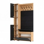 Garderoba Szafka Do Przedpokoju Na Buty z Siedziskiem Słupek Panele Tapicerowane Wieszak Złoty Craft Czarne Fronty Zestaw