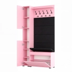 Garderoba Szafka Do Przedpokoju Na Buty z Siedziskiem Słupek Panele Tapicerowane Wieszak Różowy Zestaw