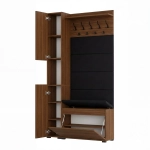 Garderoba Szafka Do Przedpokoju Na Buty z Siedziskiem Słupek Panele Tapicerowane Wieszak Orzech Zestaw