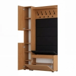 Garderoba Szafka Do Przedpokoju Na Buty z Siedziskiem Słupek Panele Tapicerowane Wieszak Olcha Zestaw