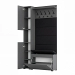 Garderoba Szafka Do Przedpokoju Na Buty z Siedziskiem Słupek Panele Tapicerowane Wieszak Antracyt Zestaw