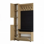 Garderoba Szafka Do Przedpokoju Na Buty z Siedziskiem Słupek Panele Tapicerowane Wieszak Dąb Kamienny Zestaw