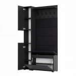 Garderoba Szafka Do Przedpokoju Na Buty z Siedziskiem Słupek Panele Tapicerowane Wieszak Czarna Zestaw