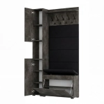 Garderoba Szafka Do Przedpokoju Na Buty z Siedziskiem Słupek Panele Tapicerowane Wieszak Beton Czarny Zestaw