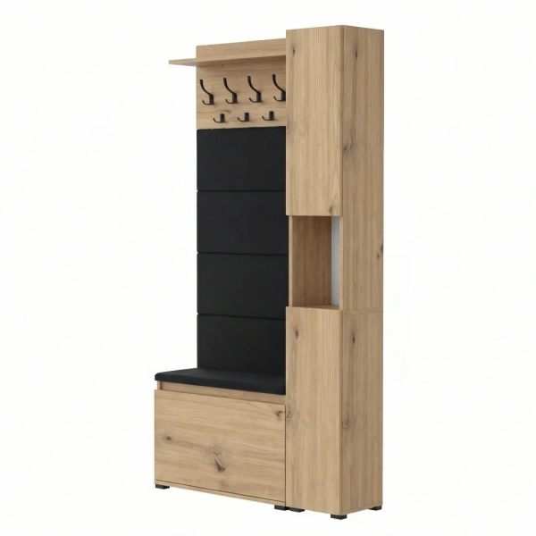 Garderoba Szafka Do Przedpokoju Na Buty z Siedziskiem Słupek Panele Tapicerowane Wieszak Artisan Zestaw 04
