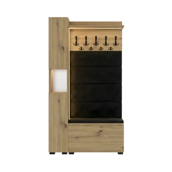 Garderoba Szafka Do Przedpokoju Na Buty z Siedziskiem Słupek Panele Tapicerowane Wieszak Artisan Zestaw 05