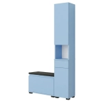 Szafka Do Przedpokoju Na Buty Pojemna z Siedziskiem Słupek Z Półkami Niebieski Szuflada Nova Sora