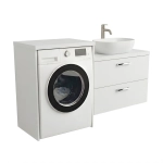 Szafka łazienkowa na pralkę i umywalkę wisząca nadblatowa z blatem szuflady Biały Lucy Paula Pojedyncza