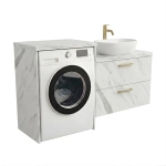 Szafka łazienkowa na pralkę i umywalkę wisząca nadblatowa z blatem szuflady Biały Marmur Lucy Paula Pojedyncza