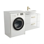 Szafka łazienkowa na pralkę i umywalkę wisząca nadblatowa z blatem szuflady Biały Połysk Lucy Paula Pojedyncza