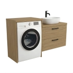 Szafka łazienkowa na pralkę i umywalkę wisząca nadblatowa z blatem szuflady Dąb Kamienny Lucy Paula Pojedyncza