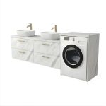 Szafka łazienkowa na pralkę i umywalkę wisząca nadblatowa z blatem szuflady Biały Marmur Lucy Paula Podwójna