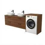 Szafka łazienkowa na pralkę i umywalkę wisząca nadblatowa z blatem szuflady Orzech Lucy Paula Podwójna