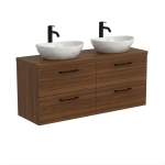 Szafka Łazienkowa Wisząca Pod Umywalkę Z Szufladami Podwójna Z Blatem Nadblatowa Orzech Paula