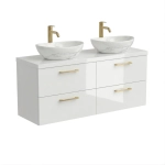 Szafka Łazienkowa Wisząca Pod Umywalkę Z Szufladami Podwójna Z Blatem Nadblatowa Biały Połysk Paula