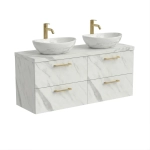 Szafka Łazienkowa Wisząca Pod Umywalkę Z Szufladami Podwójna Z Blatem Nadblatowa Biały Marmur Paula