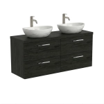 Szafka Łazienkowa Wisząca Pod Umywalkę Z Szufladami Podwójna Z Blatem Nadblatowa Czarny Onyx Paula