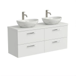 Szafka Łazienkowa Wisząca Pod Umywalkę Z Szufladami Podwójna Z Blatem Nadblatowa Biała Paula