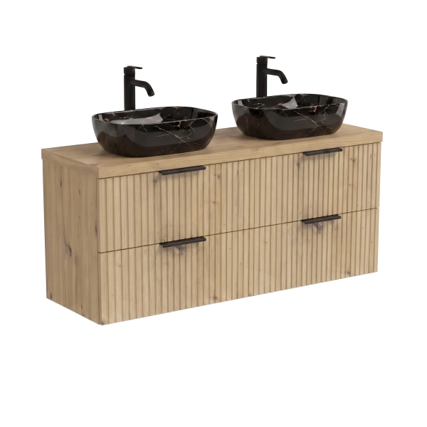 Szafka łazienkowa wisząca ryflowana pod umywalkę podwójna Artisan Paula 08
