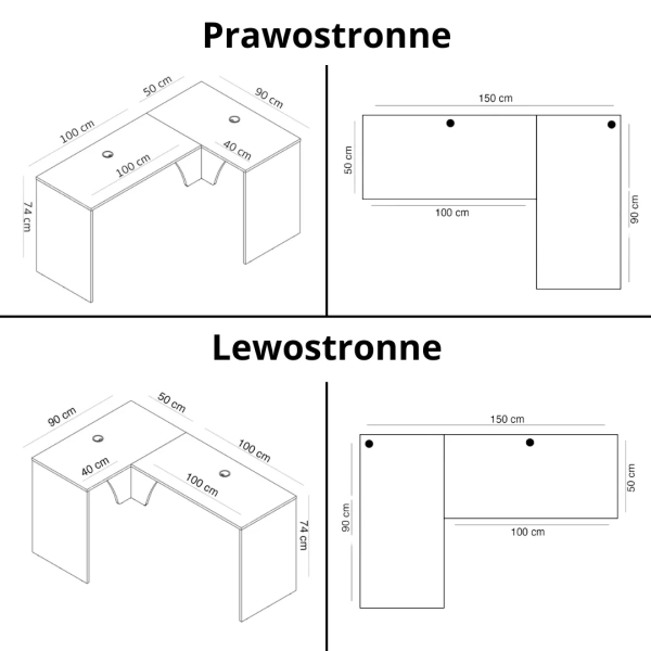 Biurko Gamingowe Komputerowe Narożne Obustronne Czarne Carbon 08