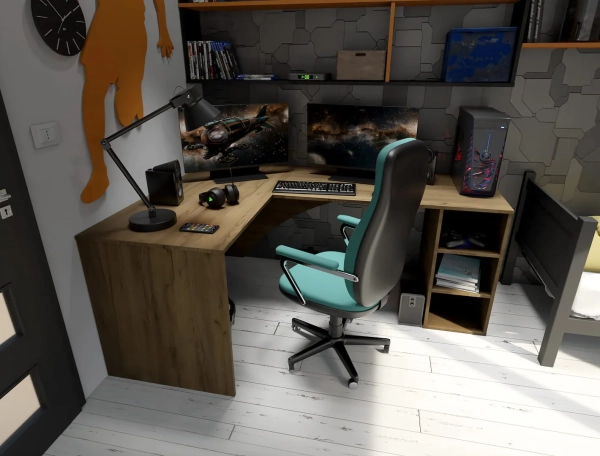 Biurko Gamingowe Komputerowe Narożne Podwójne Złoty Craft Carbon 02