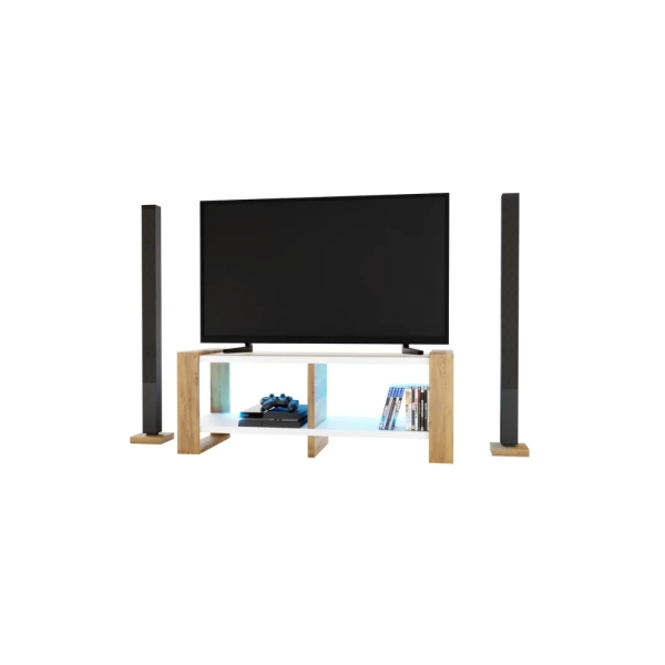 Ława Stolik Pod Telewizor TV Skandynawski Biały + Złoty Craft LED Niko RTV 05