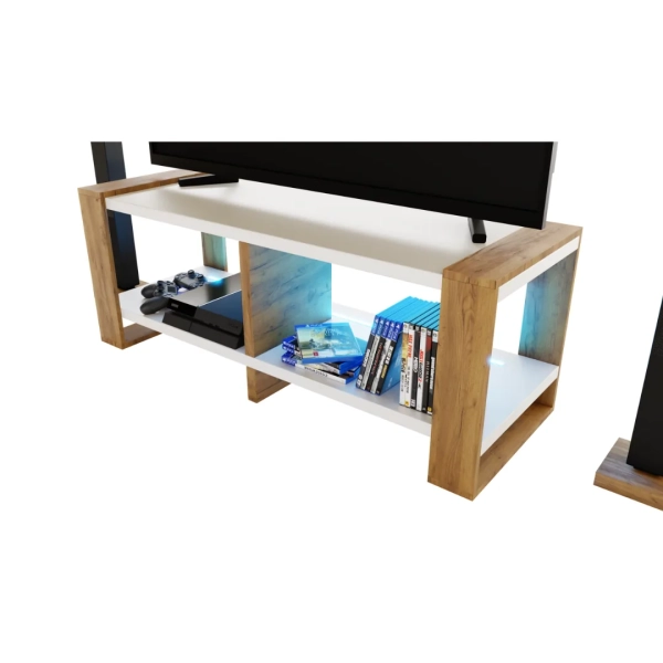 Ława Stolik Pod Telewizor TV Skandynawski Biały + Złoty Craft LED Niko RTV 07