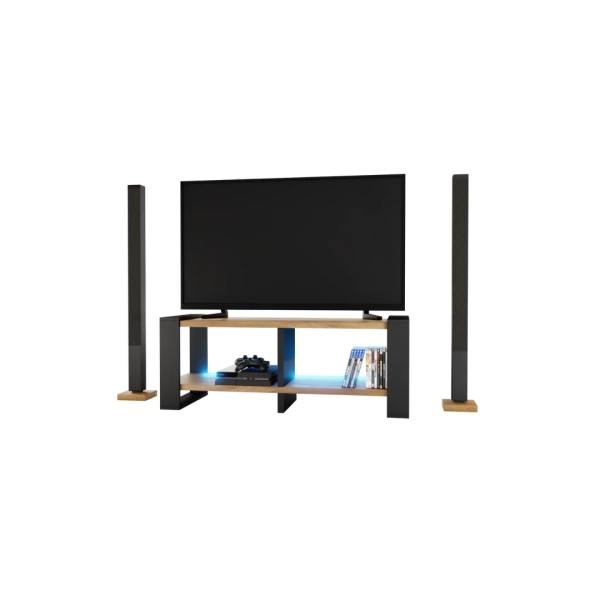 Ława Stolik Pod Telewizor TV Skandynawski Złoty Craft + Czarny LED Niko RTV 02