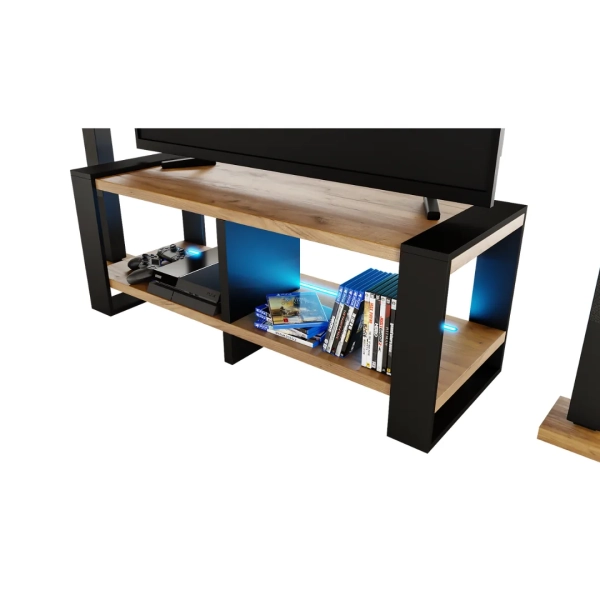 Ława Stolik Pod Telewizor TV Skandynawski Złoty Craft + Czarny LED Niko RTV 04
