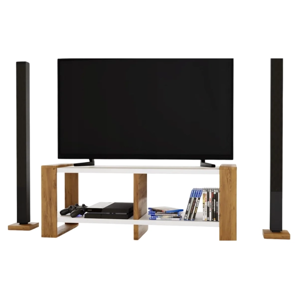 Ława Stolik Pod Telewizor TV Skandynawski Biały + Złoty Craft Niko RTV 01