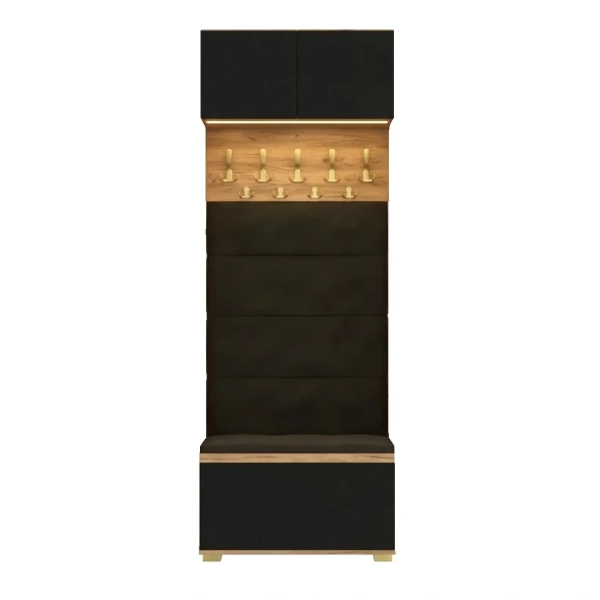 Garderoba Szafka Do Przedpokoju Na Buty z Siedziskiem Panele Tapicerowane Wieszak Złoty Craft Nadstawka Lova 03