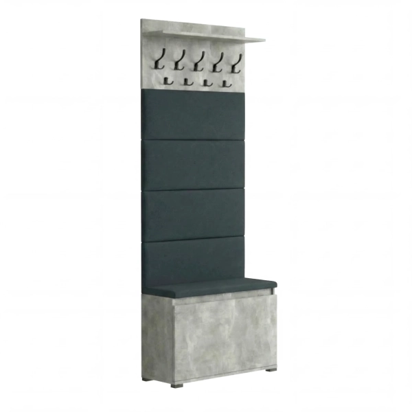 Garderoba Szafka Do Przedpokoju Na Buty z Siedziskiem Panele Tapicerowane Wieszak Beton Jasny Lova 12