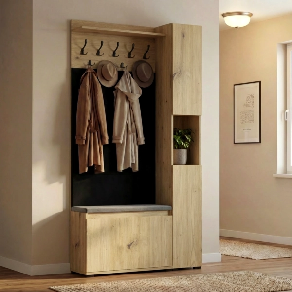 Garderoba Szafka Do Przedpokoju Na Buty z Siedziskiem Słupek Panele Tapicerowane Wieszak Artisan Zestaw 10