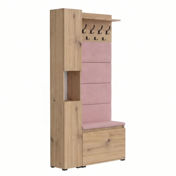 Garderoba Szafka Do Przedpokoju Na Buty z Siedziskiem Słupek Panele Tapicerowane Wieszak Artisan Zestaw 18