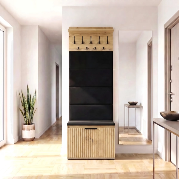 Garderoba ryflowana z siedziskiem wieszakiem i panelami Artisan Lova 05