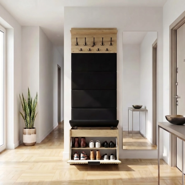 Garderoba ryflowana z siedziskiem wieszakiem i panelami Artisan Lova 06