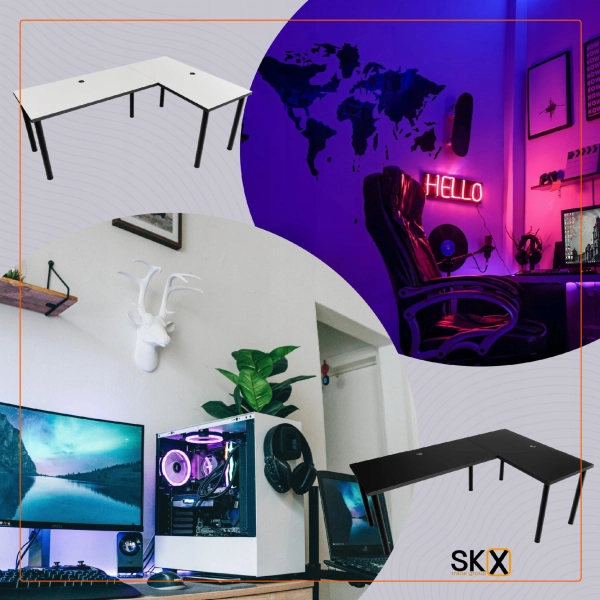 Biurko Gamingowe Narożne Podwójne Obustronne Z Ledem Złoty Craft N 03