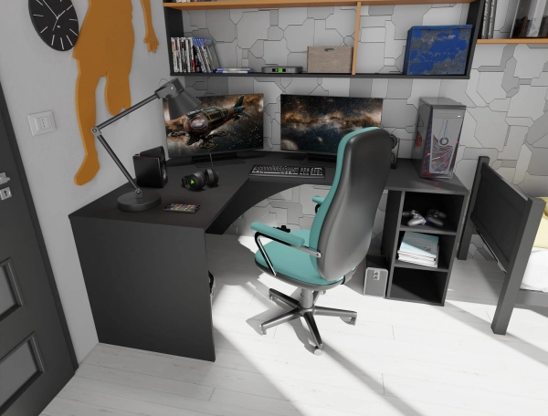 Biurko Gamingowe Komputerowe Narożne Podwójne Czarne Carbon 02