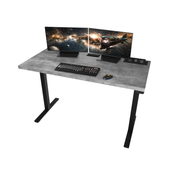 Biurko Gamingowe Elektryczne Regulowane Duże  Dla Gracza Beton Jasny E 02