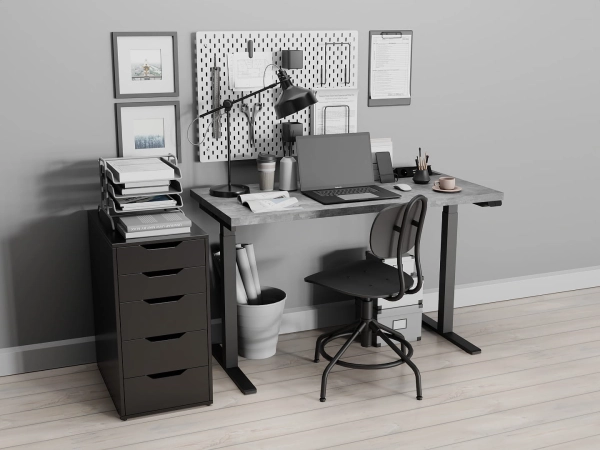 Biurko Gamingowe Elektryczne Regulowane Duże  Dla Gracza Beton Jasny E 04