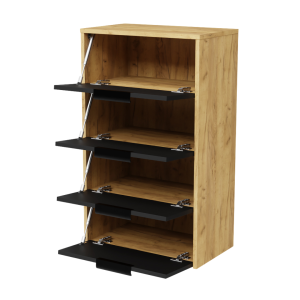 Szafka Do Przedpokoju Na Buty Komoda Pojemna z Półkami Ella Złoty Craft + Czarne Fronty 03