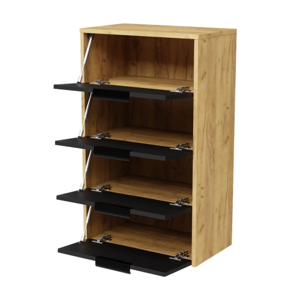 Szafka Do Przedpokoju Na Buty Komoda Pojemna z Półkami Ella Złoty Craft + Czarne Fronty 03