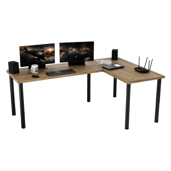 Biurko Gamingowe Narożne Podwójne Obustronne Z Ledem Złoty Craft N 07