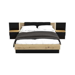 Łóżko Nowoczesne z Szufladami Do Sypialni Sypialniane Podwójne Tapicerowane Dąb Artisan Czarne Arkadia 04