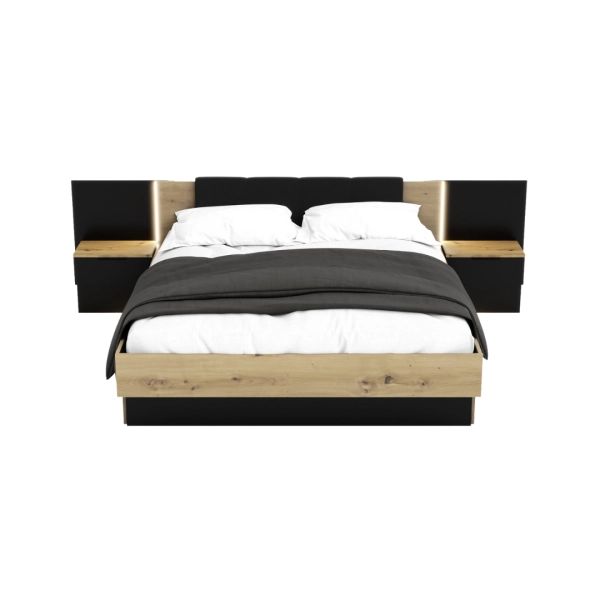 Łóżko Nowoczesne z Szufladami Do Sypialni Sypialniane Podwójne Tapicerowane Dąb Artisan Czarne Arkadia 04
