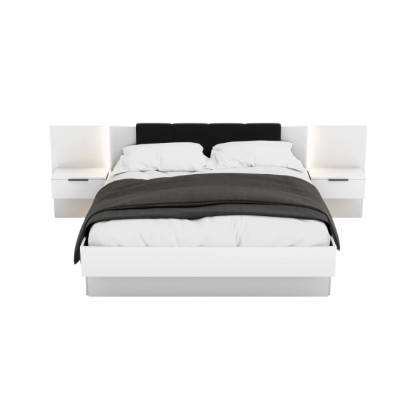 Łóżko Nowoczesne z Szufladami Do Sypialni Sypialniane Podwójne Tapicerowane Białe Arkadia 04