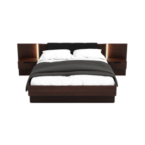 Łóżko Nowoczesne z Szufladami Do Sypialni Sypialniane Podwójne Tapicerowane Ciemne Wenge Drewno Arkadia 04