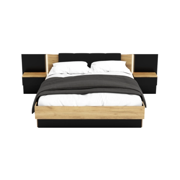 Łóżko Nowoczesne z Szufladami Do Sypialni Sypialniane Podwójne Tapicerowane Dąb Złoty Craft Czarne Arkadia 02