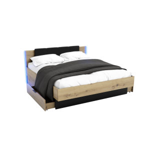 Łóżko Nowoczesne z Szufladami Do Sypialni Sypialniane Podwójne Tapicerowane Dąb Artisan Czarne Arkadia 01
